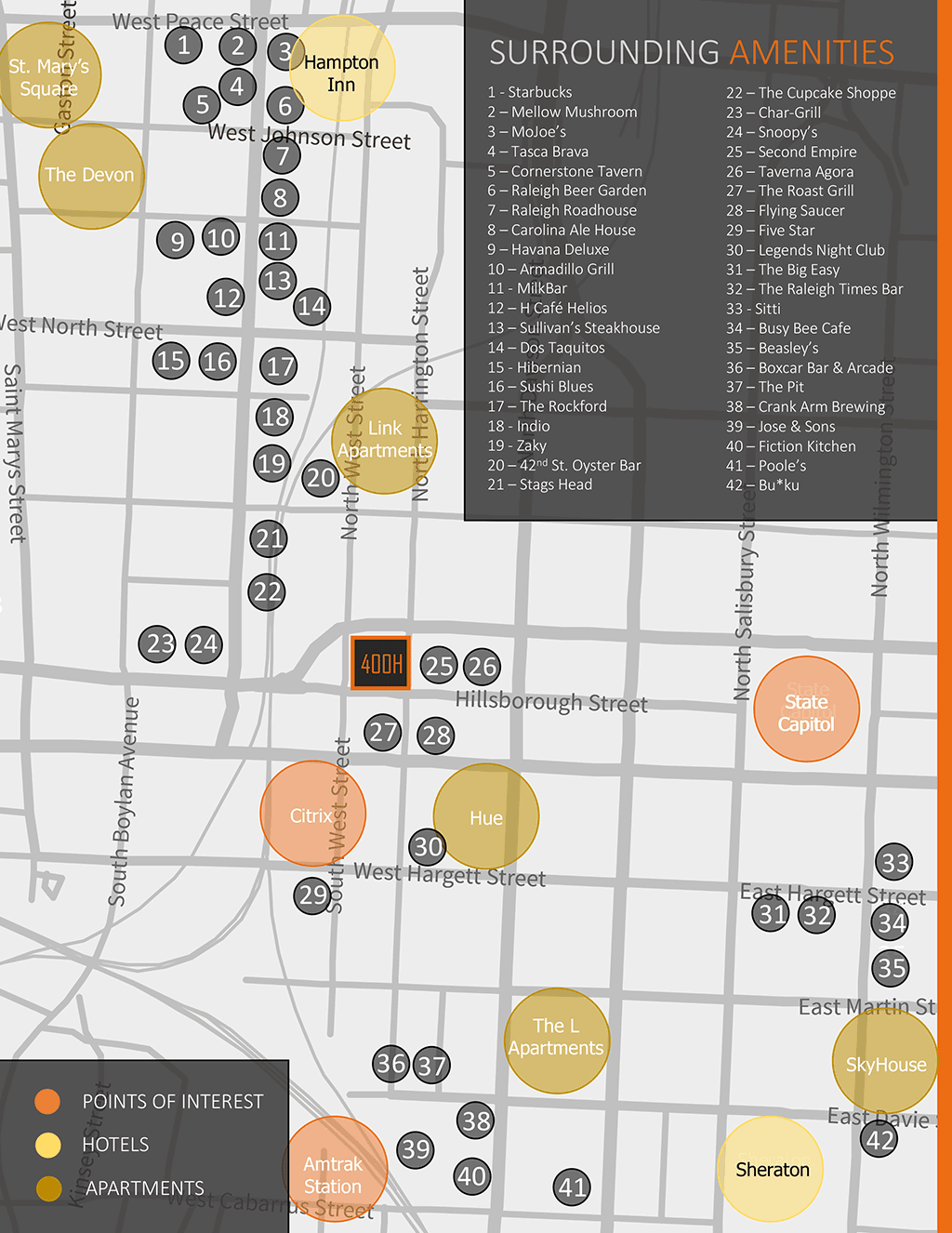 Illustrated map showing amenities in the community
