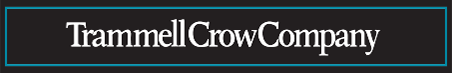 Trammell Crow Logo - White serif type over dark blue background with inset turquoise border