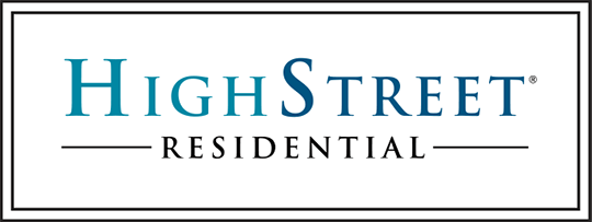 High Street Residential Logo - Black, teal, and blue serif type inside double line box