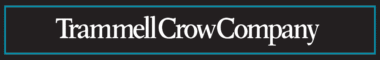 Trammell Crow Logo - White Serif Type Over Dark Blue Background With Inset Turquoise Border