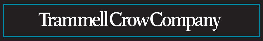 Trammell Crow Logo - White serif type over dark blue background with inset turquoise border